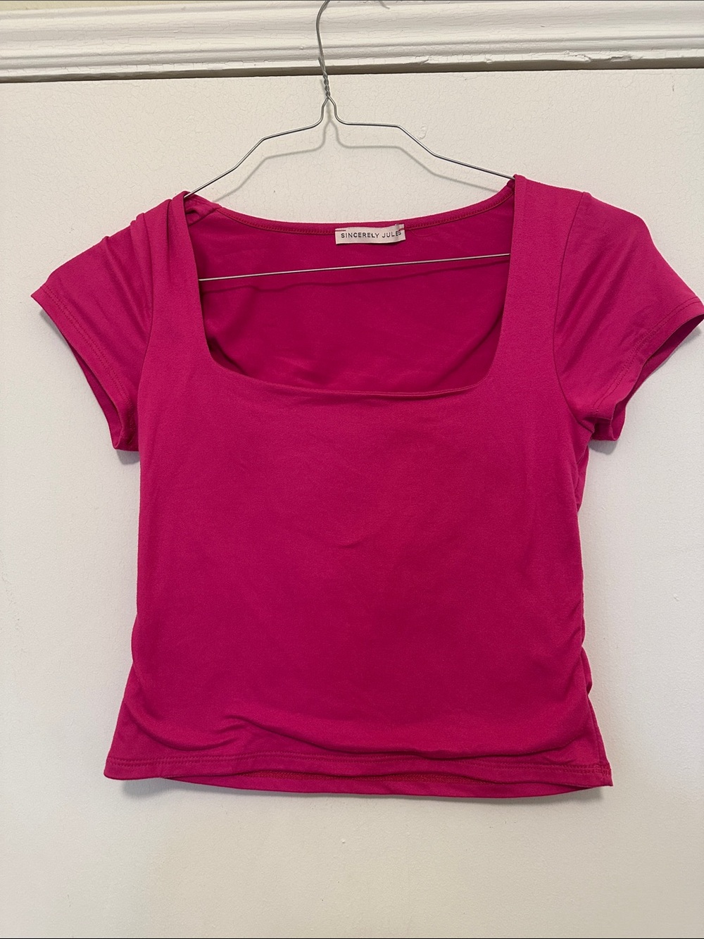 Sincerly Jules Hot Pink Square-Neck Crop Top